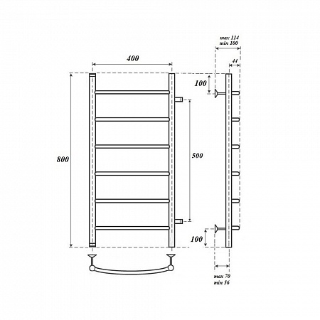 Полотенцесушитель водяной Point Афина PN04548 П6 400x800 с боковым подключением 500, хром