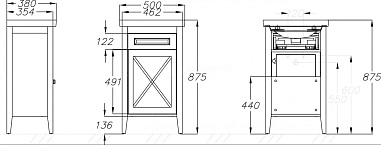 Тумба OPADIRIS Палермо 50, белый матовый, правая, вар. 2 (под раковину CeraStyle FRAME 50)