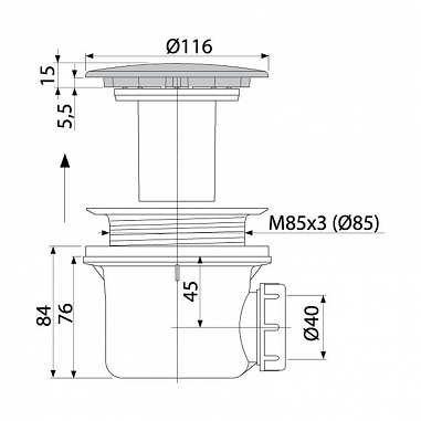 Сифон для душевого поддона, металл LUX под бронзу, арт. A49ANTIC