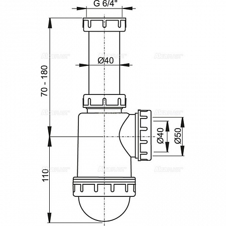 Сифон для мойки с накидной гайкой 6/4", арт. A443-DN50/40