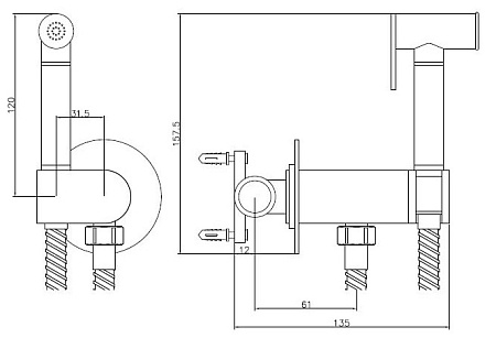 Смеситель скрытого монтажа с гигиеническим душем, арт. SMH03 ESKO