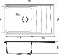 Мойка кухонная GranFest LEVEL GF-LV-860L чаш+кр 860*500мм терракот, мрамор  