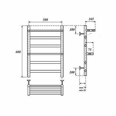 Полотенцесушитель водяной Point Артемида PN14156P П4 500x600 c двумя полками, хром