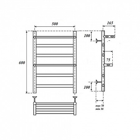 Полотенцесушитель водяной Point Артемида PN14156P П4 500x600 c двумя полками, хром
