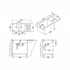 Мойка кухонная Alveus Elegant 70 SAT 1110х510х190 нержавеющая сталь, с сифоном