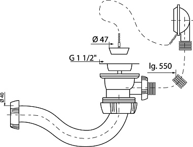 Слив-перелив WIRQUIN с сифоном "S-образный" 1½ х 40 мм с пробкой