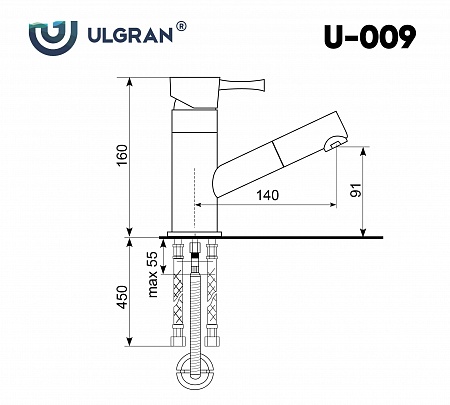 Смеситель для кухни Ulgran U-009-342, графит