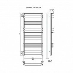 Полотенцесушитель электрический Terminus Соренто П18 500x1156, ТЭН HT-1 300W, левый/правый