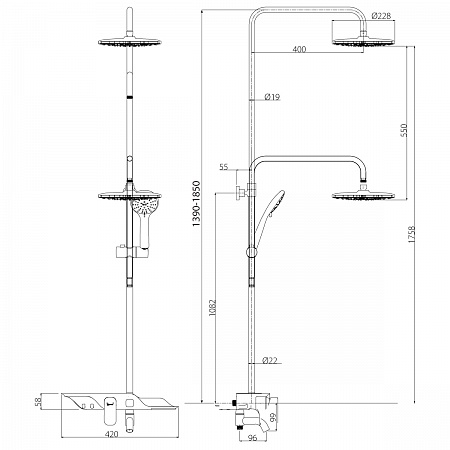 Смеситель Lemark Tropiс LM7003C для ванны и душа с верхней душ. лейкой "Тропический дождь"