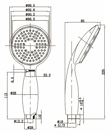 Душевая лейка Lemark LM8001C 1-функциональная, хром