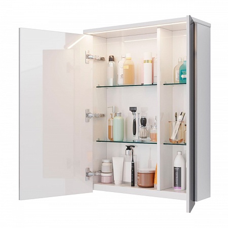 Шкаф зеркальный Lemark ZENON 60х80см 2-х дв. с козырьком-подсветкой, с розеткой, Белый глянец