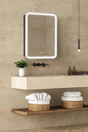 Зеркало-шкаф Silver Mirrors Фиджи-Антрацит 60 - 3.2 ПРАВЫЙ (часы, ТХ, подогрев, сенсорный выкл)