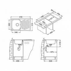 Мойка кухонная Alveus Elegant 30 LEI FI 810х510х190 нержавеющая сталь, с сифоном