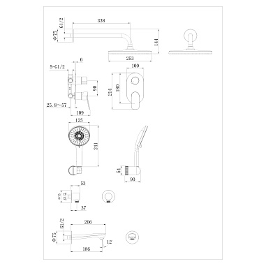Встраиваемая душевая система AWP Teza S0822C с тропическим душем и монолитным изливом, хром