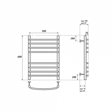Полотенцесушитель водяной Point Альфа PN05156S П8 500x600, хром