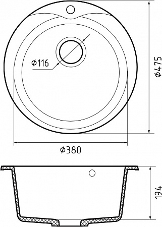 Мойка кухонная GranFest RONDO GF-R-480 D=475 мм топаз, мрамор