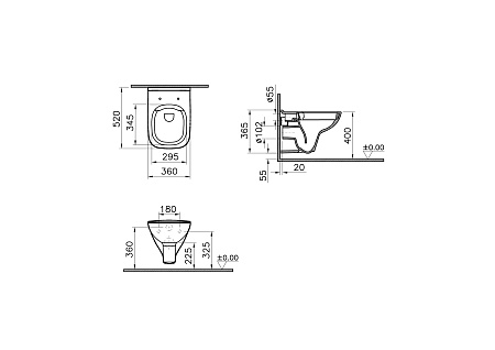 Унитаз Vitra S20 7508B003-0075, безободковый, подвесной