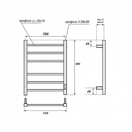Полотенцесушитель электрический Point Меркурий PN83856W П6 500x600, диммер справа, белый