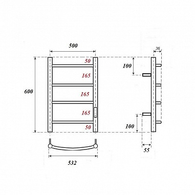 Полотенцесушитель электрический Point Афина PN04856B П4 500x600 диммер справа, черный