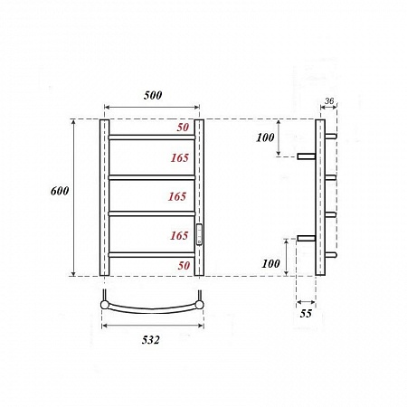 Полотенцесушитель электрический Point Афина PN04856W П4 500x600 диммер справа, белый