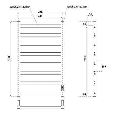Полотенцесушитель электрический Point Атлант PN18848W П8 400x800, диммер справа, белый