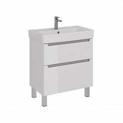 Тумба Lemark BUNO 80см под раковину, подвесн/напольн, 2 ящ, цвет корпуса, фасада: Белый глянец 