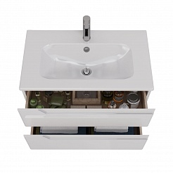 Тумба Lemark MIANO 80см под раковину, подвесная, 2 ящика, цвет корпуса, фасада: Белый глянец