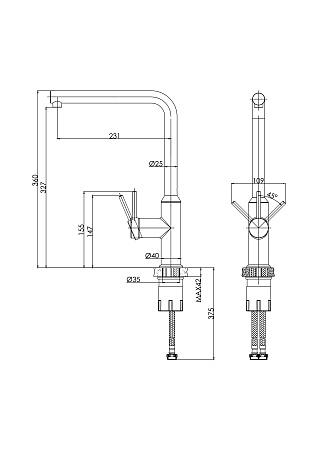 Смеситель Cersanit для кухни FLAVIS однорычажный, черный