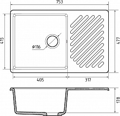 Мойка кухонная GranFest QUARZ GF-ZL-52 чаша+кр 760*480 (белый)