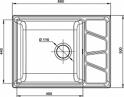 Мойка кухонная GranFest VERTEX GF-V-680L чаш+кр 680*500мм, белый, мрамор  
