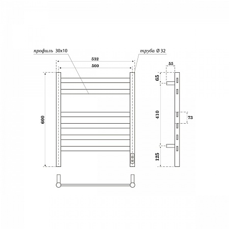 Полотенцесушитель электрический Point Селена PN16856W П6 500x600, диммер справа, белый