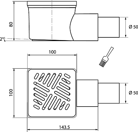 Трап WIRQUIN сливной с металлической решеткой рисунок линии 100х100 