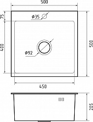 Мойка GF METAL нерж.сталь AISI 304 PVD графит 1 чаша 500*500*215 мм арт.GF-5050 PVD графит