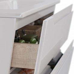 Тумба Lemark MIANO 80см под раковину, подвесная, 2 ящика, цвет корпуса, фасада: Белый глянец