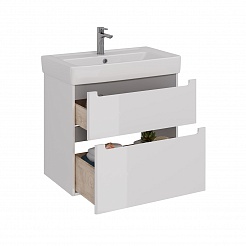 Тумба Lemark BUNO 80см под раковину, подвесн/напольн, 2 ящ, цвет корпуса, фасада: Белый глянец 