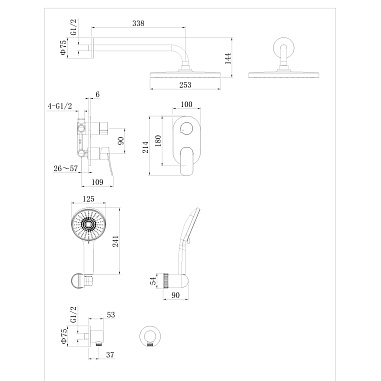 Встраиваемая душевая система AWP Teza S0821C с тропическим душем без излива, хром