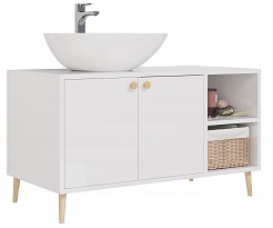 Тумба Dreja LUNO 100 см., напольная, 2 дверцы, 2 откр. полки, белый глянец