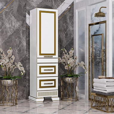 Пенал OPADIRIS Оникс, белый глянцевый с патиной - золото, левый