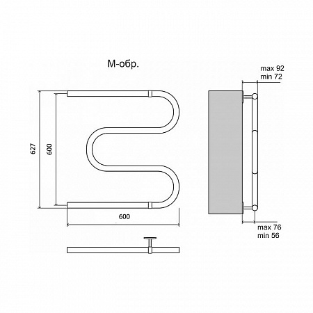 Полотенцесушитель водяной Terminus М-образный 25 (3/4") 600x600