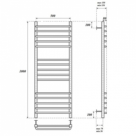 Полотенцесушитель электрический Point Омега PN90150SE П15 500x1000 левый/правый, хром