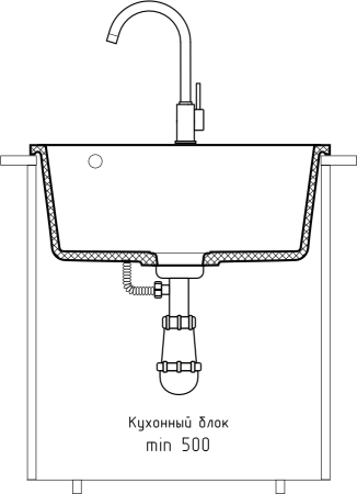 Мойка кухонная GranFest URBAN 4550 подстольный монтаж 1-чаша 450*500мм темно-серый