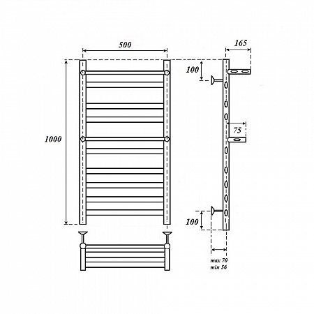 Полотенцесушитель водяной Point Артемида PN14150P П8 500x1000 c двумя полками, хром
