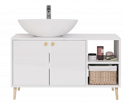 Тумба Dreja LUNO 100 см., напольная, 2 дверцы, 2 откр. полки, белый глянец