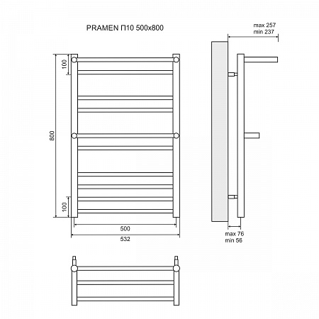 Полотенцесушитель электрический Lemark Pramen LM33810E П10 500x800, левый/правый