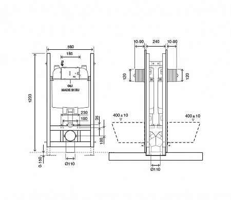 Инсталляция OLI 74 PLUS (580*1233*240) механическая, двойная самонесущая система
