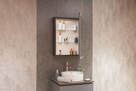 Зеркало-шкаф Silver Mirrors Фиджи-Антрацит 60 - 3.2 ПРАВЫЙ (часы, ТХ, подогрев, сенсорный выкл)