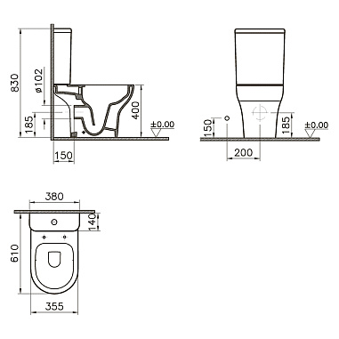 Унитаз-компакт OPADIRIS Палермо OS24724A безободковый, сиденье/крышка бачка - антикварный орех