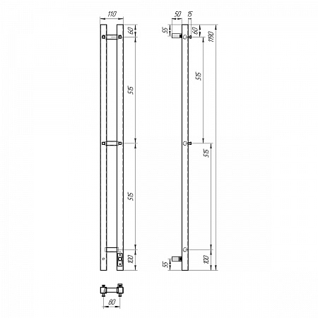 Полотенцесушитель электрический Point Гермес PN13812W П3 80x1200 диммер справа, белый