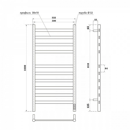 Полотенцесушитель электрический Point Селена PN16850GR П10 500x1000, диммер справа, графит премиум