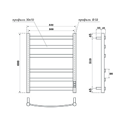 Полотенцесушитель электрический Point Антея PN17856B П6 500x600, диммер справа, черный